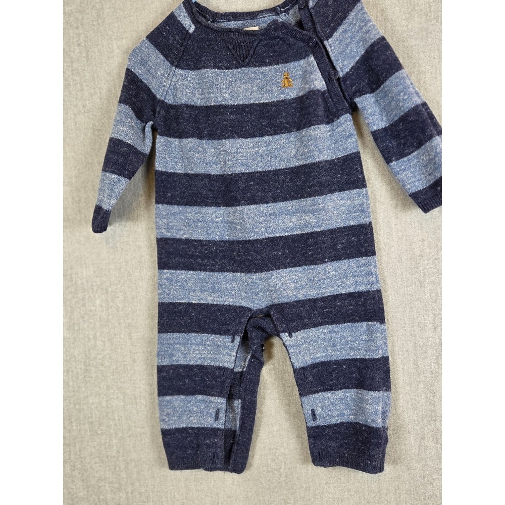 GAP Baby Footless One Piece‎ 6-12 Mos Stretch Navy Heather Teddy Bear Logo Cozy